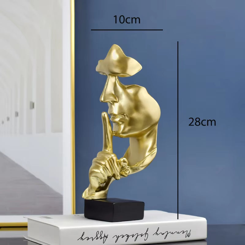 Thinker Statue Sculpture Silence Is Gold Figurines Resin Retro Home Decor for Office Study Living Room Abstract Face Ornaments