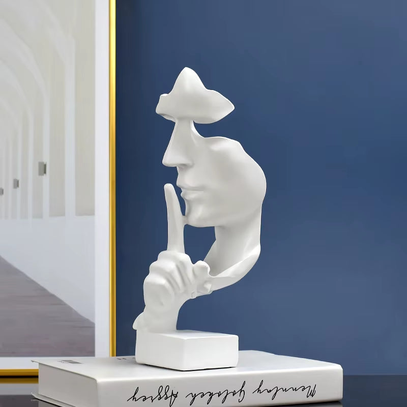 Thinker Statue Sculpture Silence Is Gold Figurines Resin Retro Home Decor for Office Study Living Room Abstract Face Ornaments