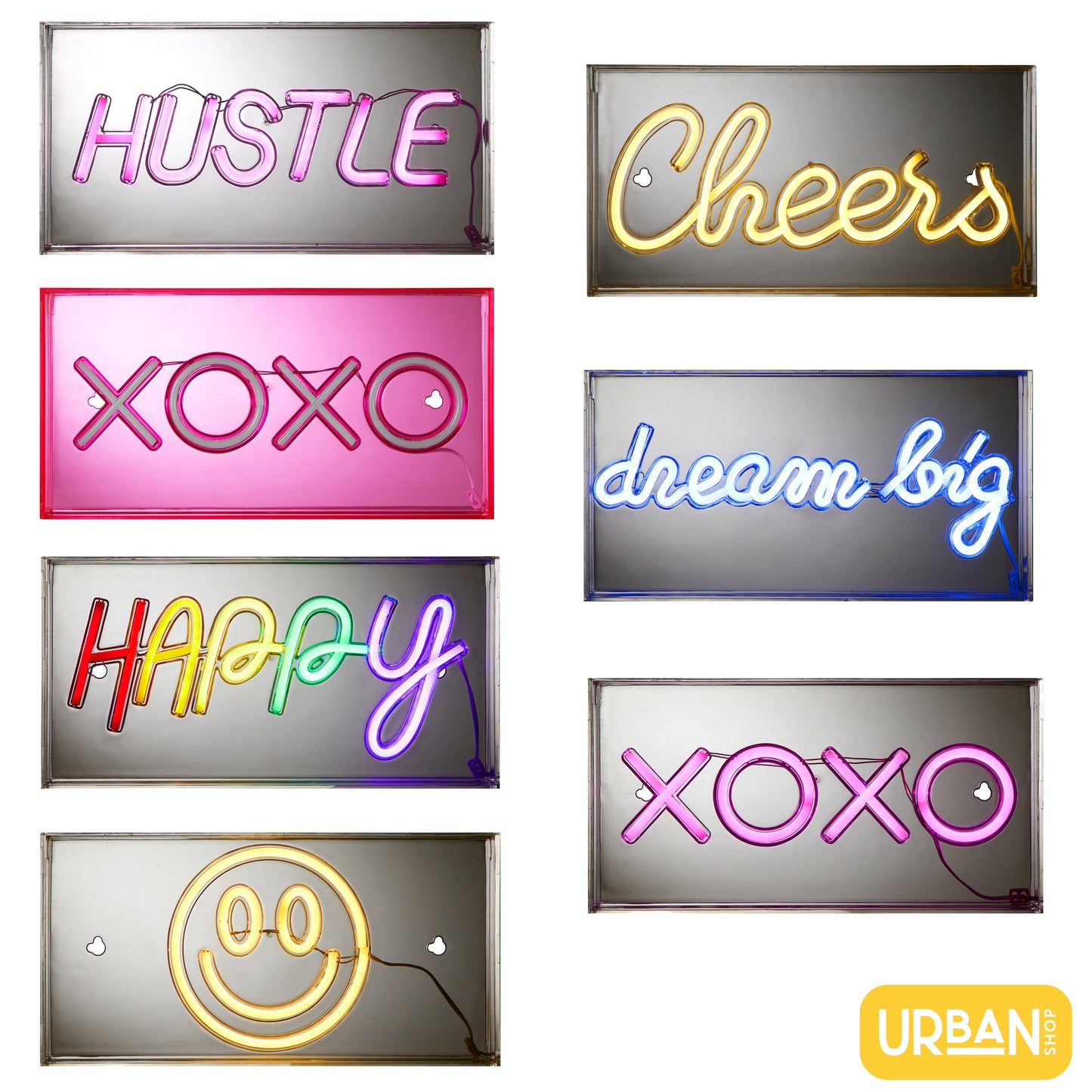 LED Neon Smiley Face Light-Up Clear Acrylic Box, Yellow