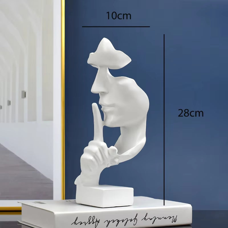 Thinker Statue Sculpture Silence Is Gold Figurines Resin Retro Home Decor for Office Study Living Room Abstract Face Ornaments
