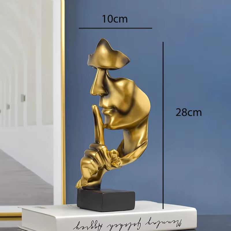 Thinker Statue Sculpture Silence Is Gold Figurines Resin Retro Home Decor for Office Study Living Room Abstract Face Ornaments