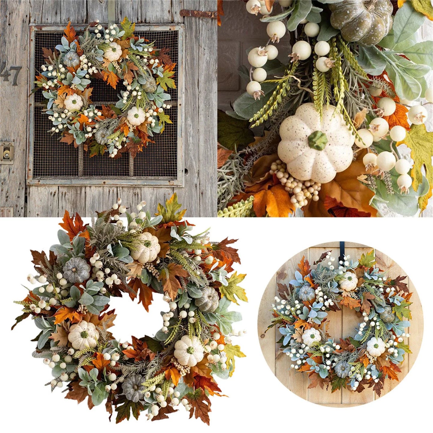 Decorative Wreath Clearance! Pumpkin Wreathfall Pumpkin Wreath Fall Year round Wreath for Front Door Artificial Fall Wreath Fall Front Door Wreath Family Farmhouse Decor and Thanksgiving Wreath
