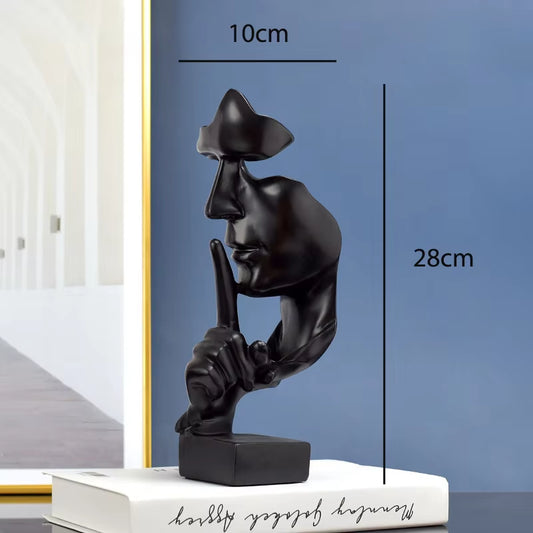 Thinker Statue Sculpture Silence Is Gold Figurines Resin Retro Home Decor for Office Study Living Room Abstract Face Ornaments