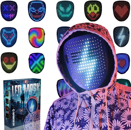 Led Mask with Gesture Sensing,Unisex LED Lighted Face Transforming Mask for Costume Cosplay Party Masquerade