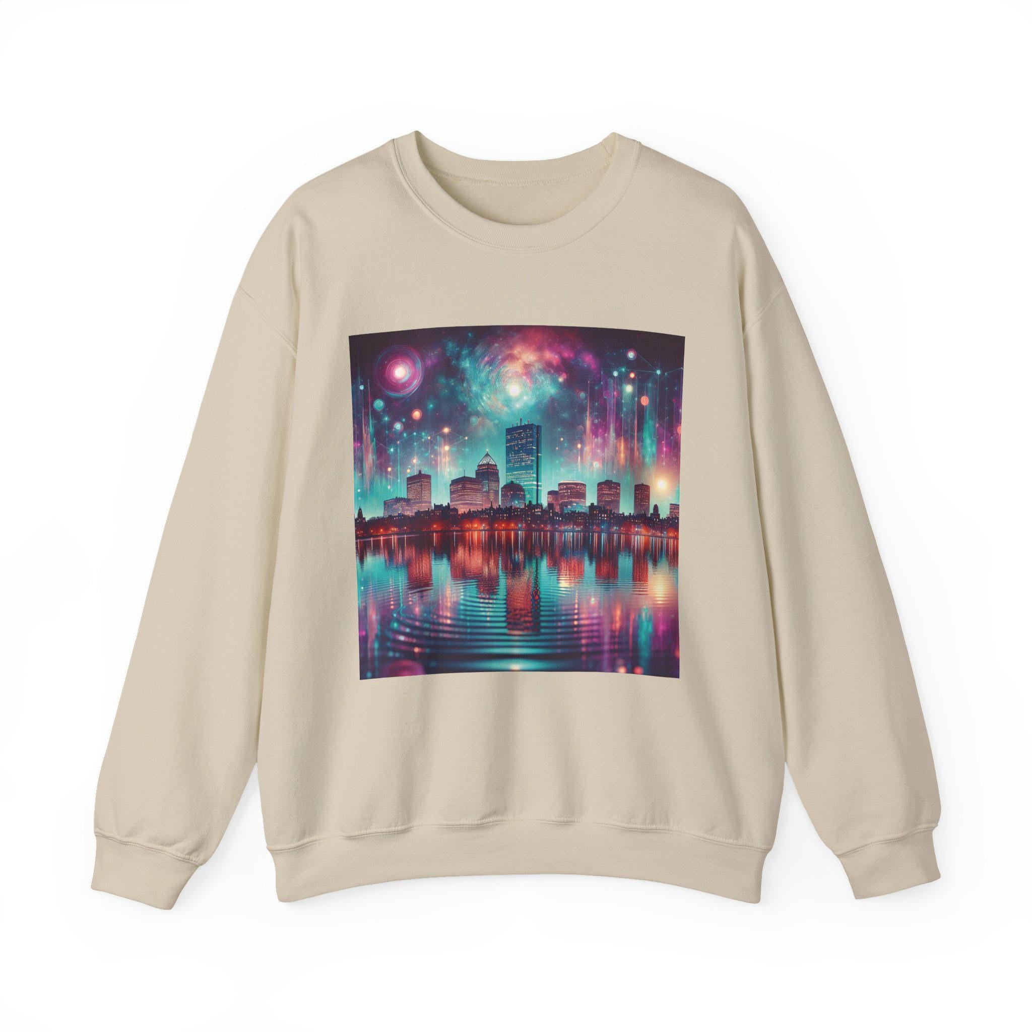 Cosmic Cityscape Sweatshirt: Galaxy Artwork, Urban Night Sky Fashion - Clothes The Sale