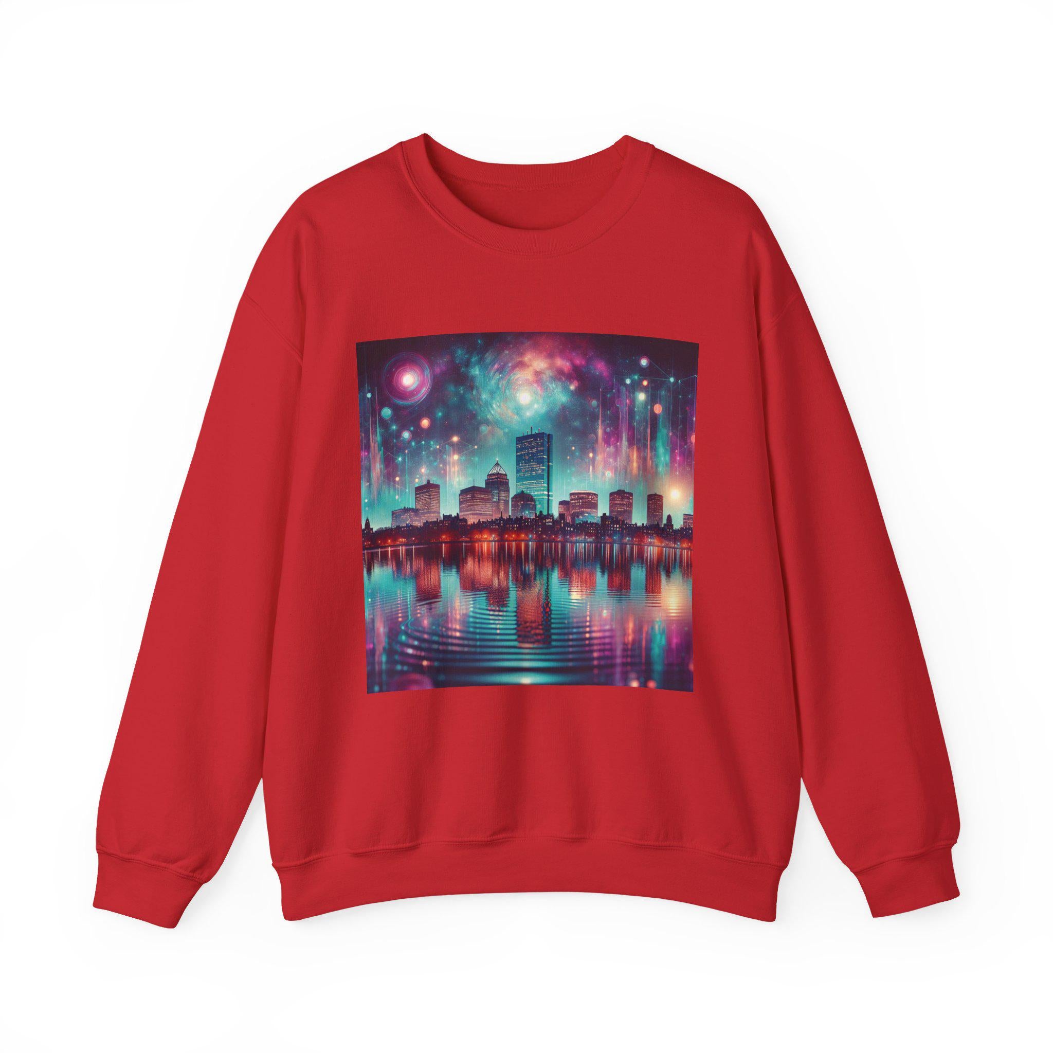 Cosmic Cityscape Sweatshirt: Galaxy Artwork, Urban Night Sky Fashion - Clothes The Sale